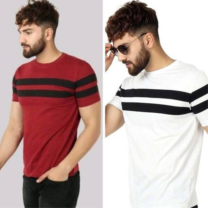 Farccilu Men Graphic Print Round Neck Polyester Maroon, White T-Shirt