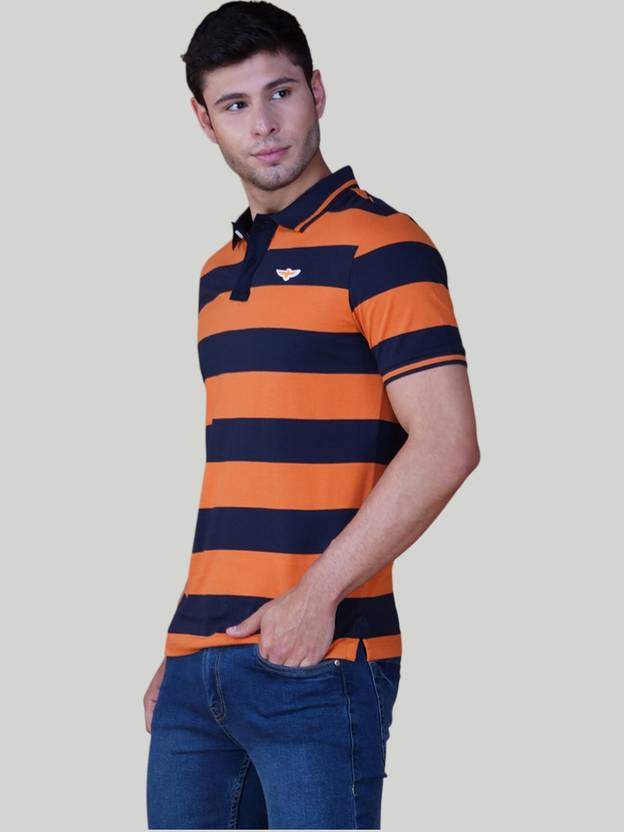 Zvezda Men Striped Polo Neck Pure Cotton Multicolor T-Shirt