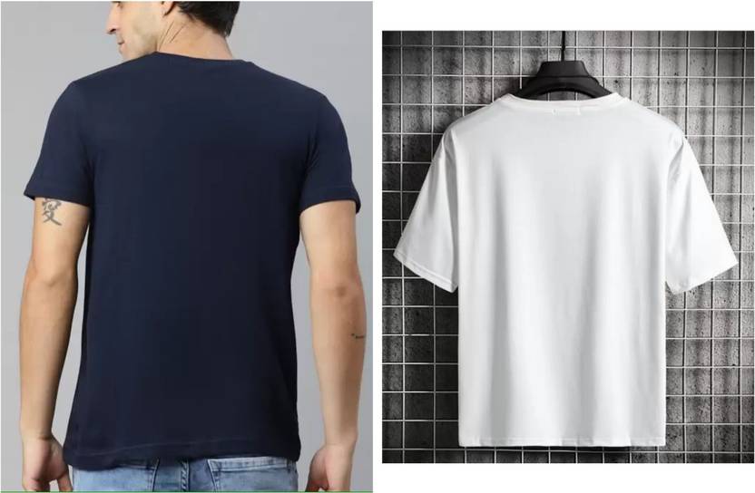 Farccilu Men Graphic Print Round Neck Polyester Dark Blue, White T-Shirt