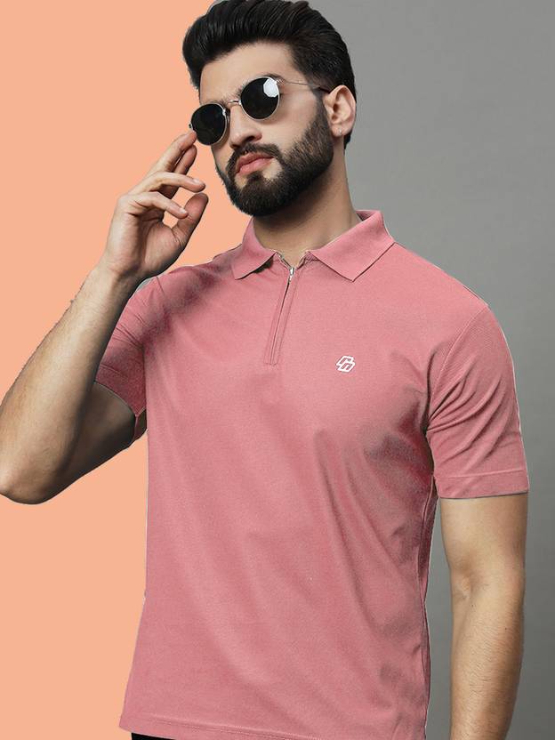 RENUOVO Solid Men Polo Neck Pink T-Shirt