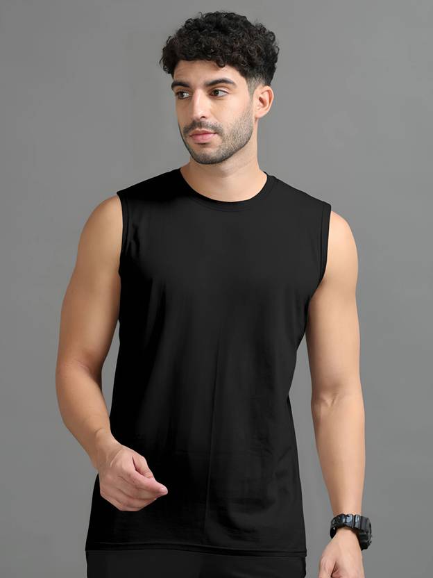 Jangoboy Men Solid Round Neck Polyester Black T-Shirt