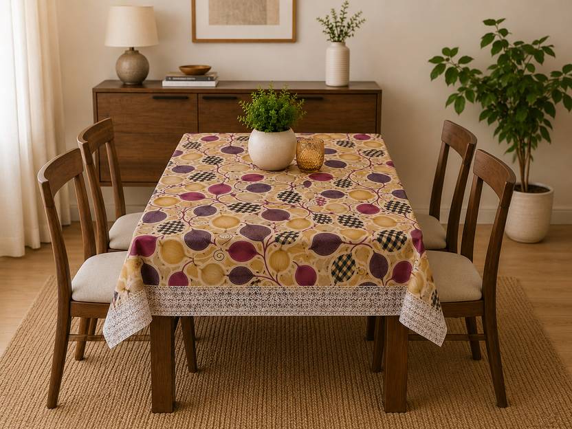 BLISSFULCASA PVC, Plastic, Polyester 4 Seater Printed Table Cover