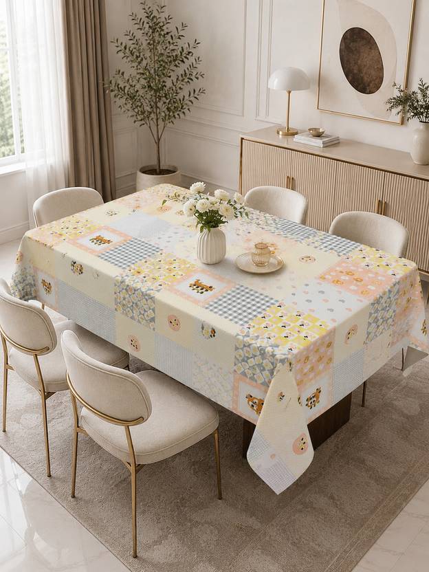 RUSTIC LINEN Cotton 6 Seater Checkered, Printed Table Cover