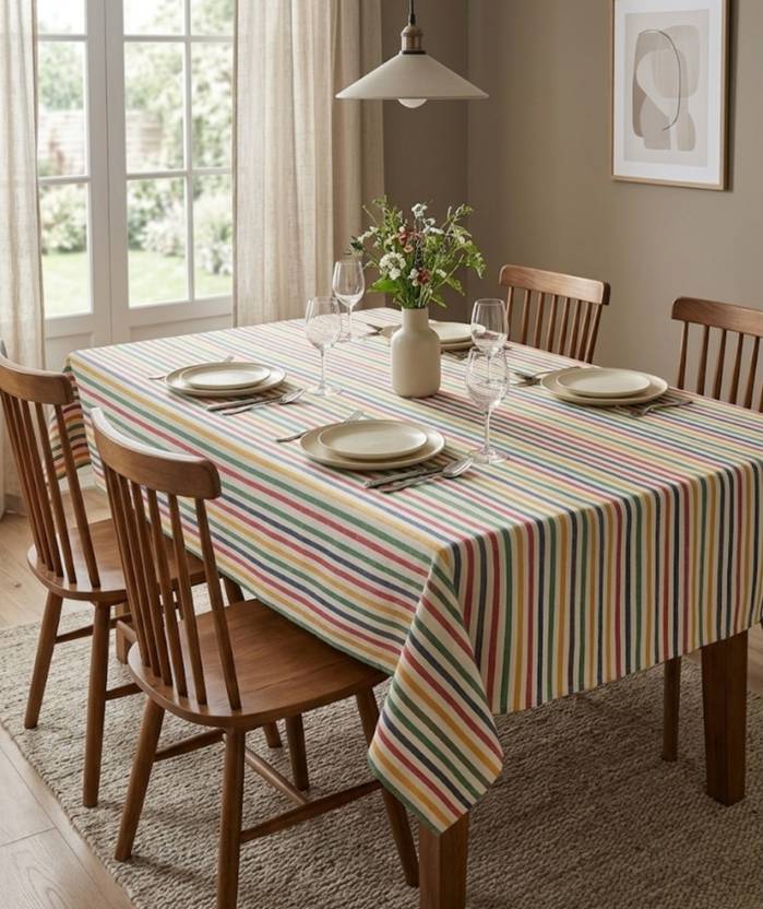 BMT Cotton 4 Seater Striped Table Cover