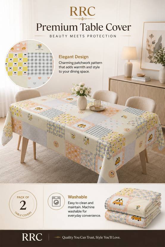 RUSTIC LINEN Cotton 4 Seater Printed Table Cover