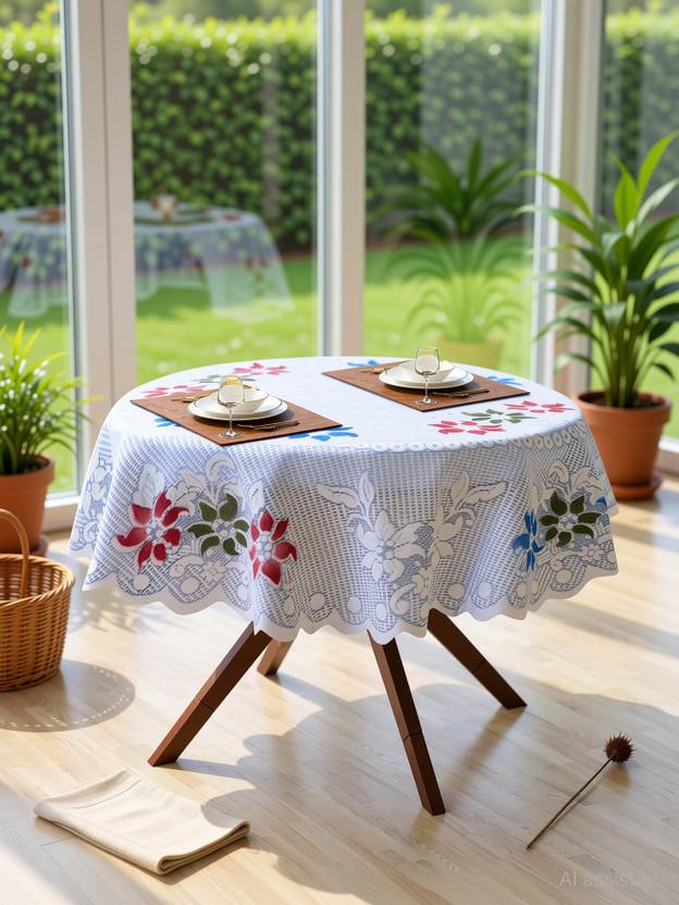 Dakshya Industries Cotton 2 Seater Floral Table Cover