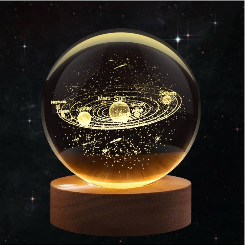 Petals and Pines Solar System -Themed Crystal Ball Lamp | K9 Optical Glass | Night Light Night Lamp