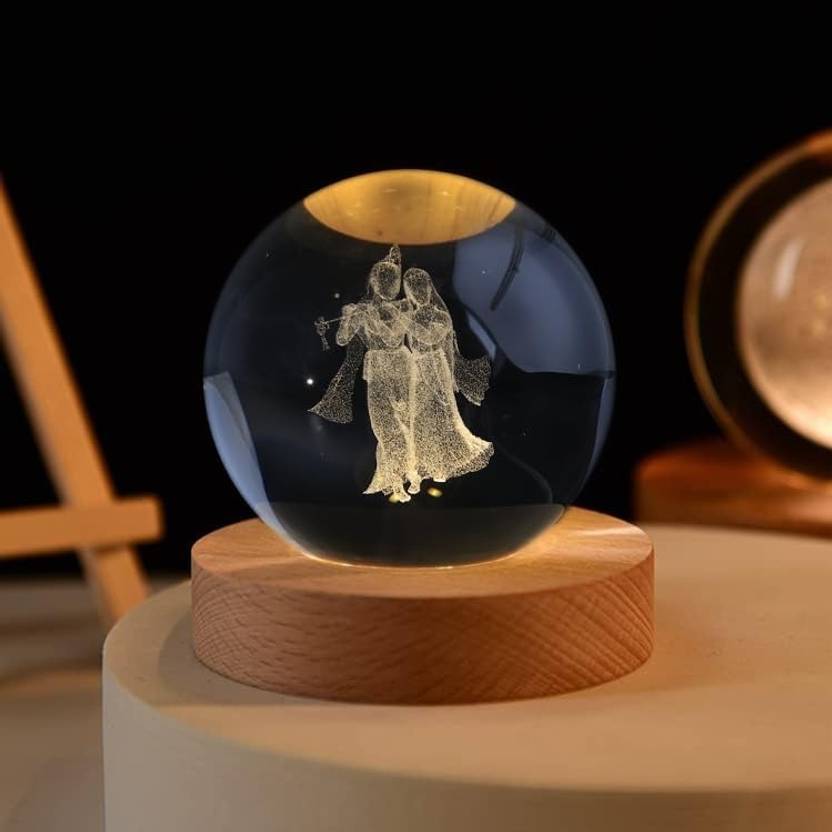 Divine Creations 3D Crystal Radha Krishna Lamp with Wooden LED Base - Perfect for your Home Night Lamp