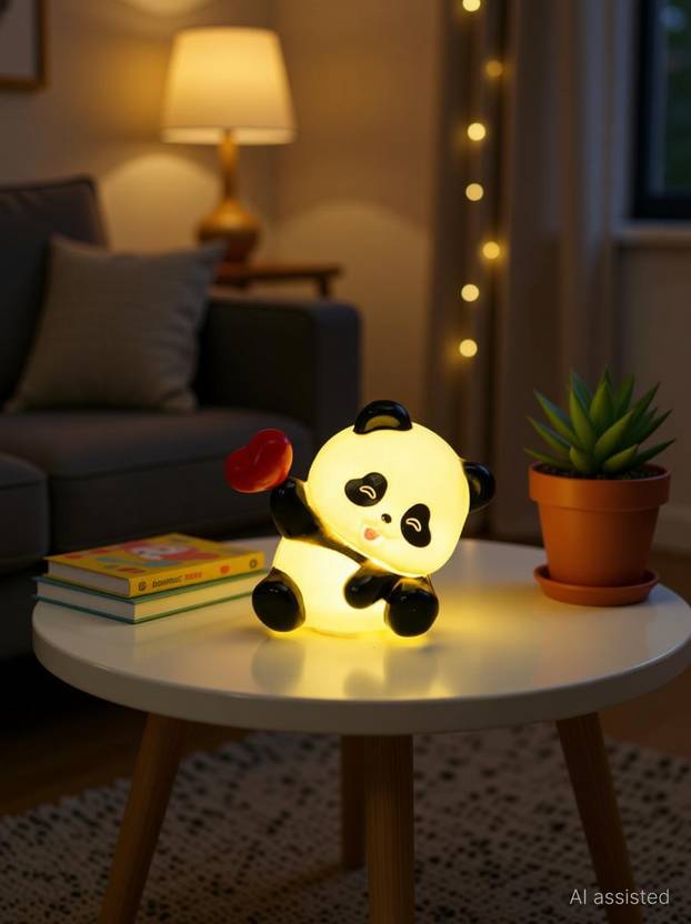 Bloombec Mini Heart Panda Night Lamp – Yellow LED Decorative Light for Kids, Girls, Boys Night Lamp