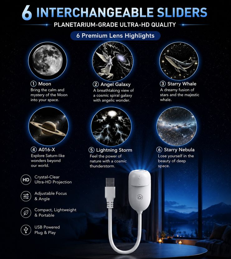DRAVYA WILLA Galaxy Projector Light with 6 Slides - Image 2