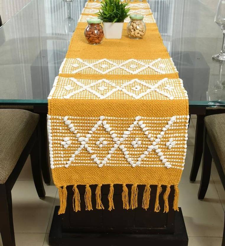 Bloomtex Yellow, White 137 cm Reversible Table Runner