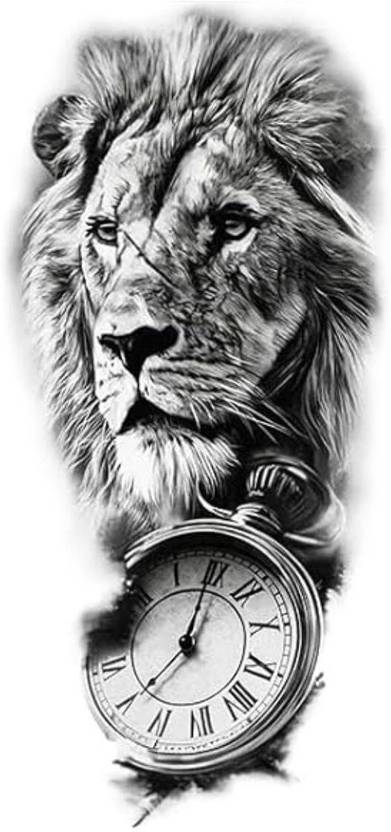 Saral Care Lion Clock dark Design Temporary tattoo For Long Lasting 3D Tattoo for