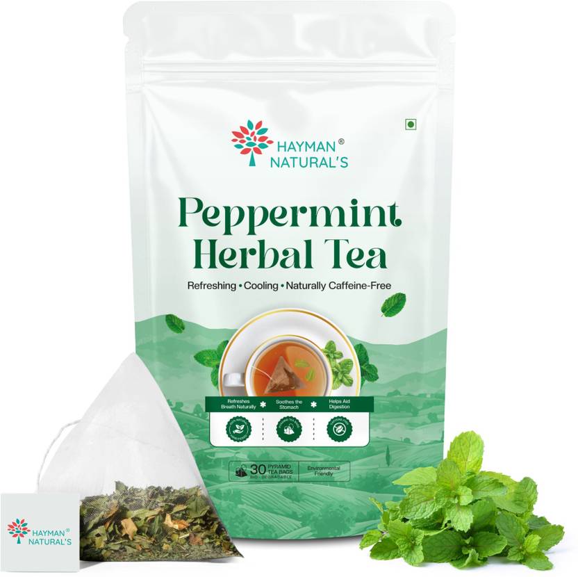 HAYMAN NATURAL'S Peppermint Herbal Tea-30 Pyramid Tea Bags,Digestive & Refreshing Tea Herbal Tea Pouch