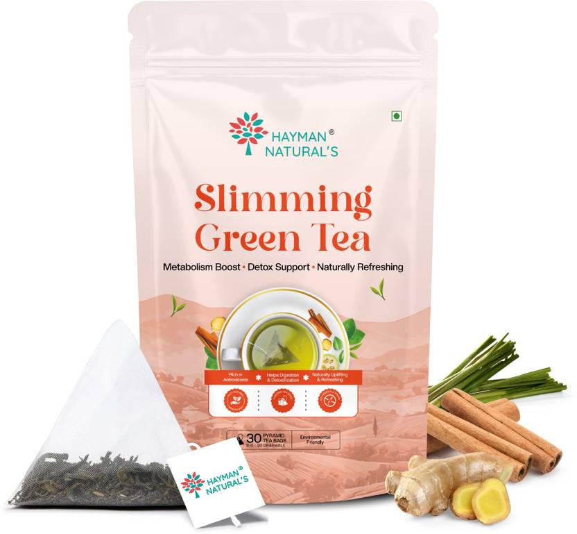 HAYMAN NATURAL'S Weight Loss Slimming Green Tea-30 Pyramid Tea Bags,Metabolism Boosting Detox Tea Green Tea Pouch