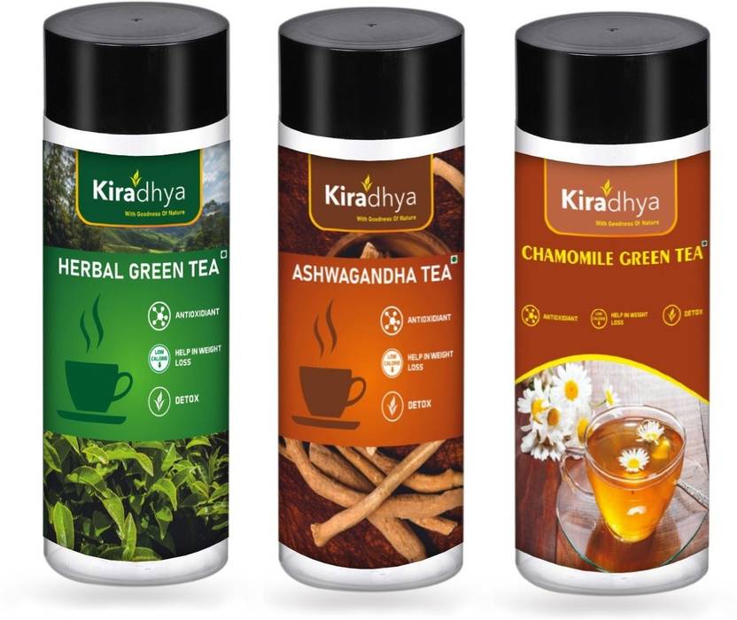 Kiradhya Trading HERBAL GREEN TEA + ASHWAGANDHA TEA + CHAMOMILE GREEN