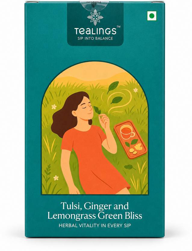 tealings Tulsi Ginger Green Bliss_25 Tea Bags Green Tea Pouch