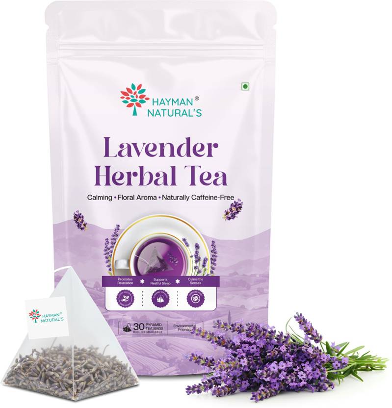 HAYMAN NATURAL'S Lavender Herbal Tea-30 Pyramid Tea Bags,Stress Relief & Relaxation Tea Herbal Tea Pouch