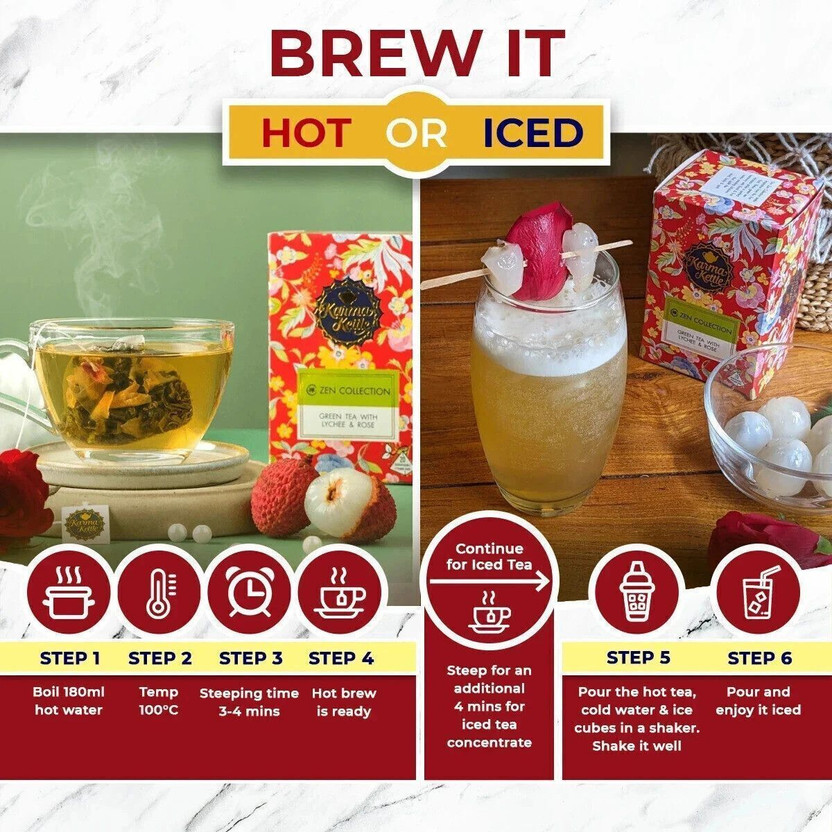 Karma Kettle Zen - Green Tea with Lychee & Rose, 20 Pyramid Tea