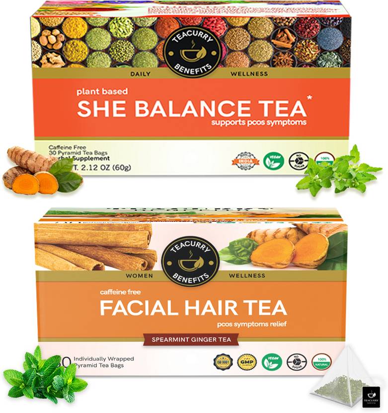 TEACURRY PCOS PCOD Facial Hair Removal Tea Combo For Women Health
