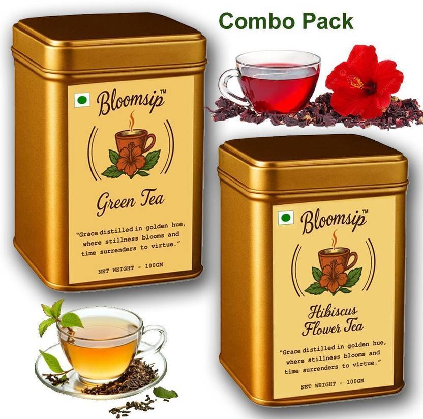bloomsip Green Tea Loose and Hibiscus Tea (Combo) Green Tea Tin