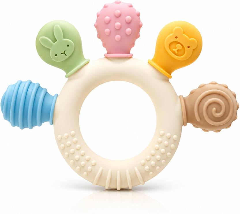 Luxella Baby Silicone Teether Toy Multi Texture Soft Gum Soothing Half Ring for Infants Teether