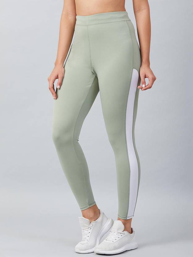 Solid Women Light Green, White Tights
