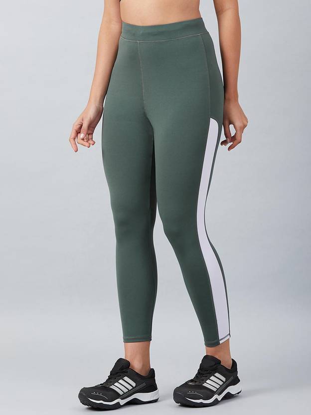 Solid Women Dark Green, White Tights