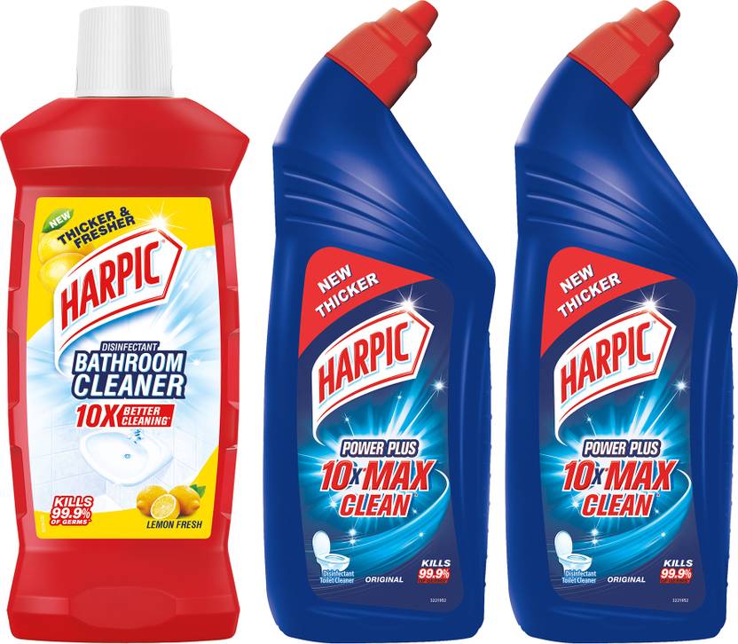 Harpic Toilet Cleaner Original 1L Pack of 2 + Bathroom Cleaner Lemon 1L