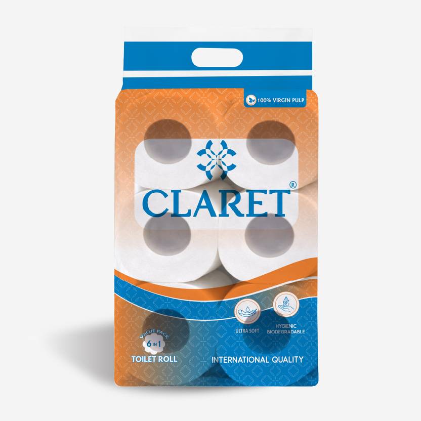 CLARET 6in1, 2-Ply, 200 Pulls, Virgin Pulp, Ultra Soft, Hygienic | Pack of 1 (6 Rolls) Toilet Paper Roll