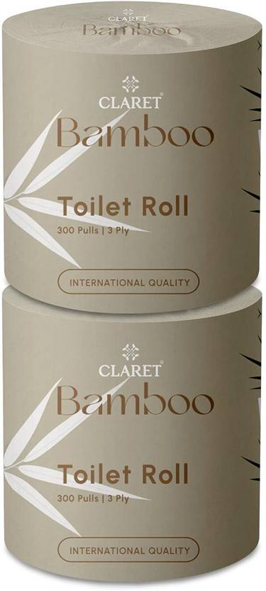 CLARET Bamboo 3-Ply | 300 Pulls | 10 x 10 cm | Natural Bamboo Pulp (Pack Of 2) Toilet Paper Roll