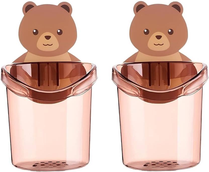 dreamzprime Bear Wall-Mounted Teddy Bear Toothbrush HolderCartoon Plastic Toothbrush Stand Plastic Toothbrush Holder