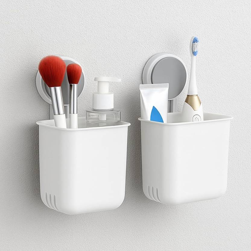 besque Wall mounted self‑adhesive plastic storage box set for bathroom, toothbrush Plastic Toothbrush Holder