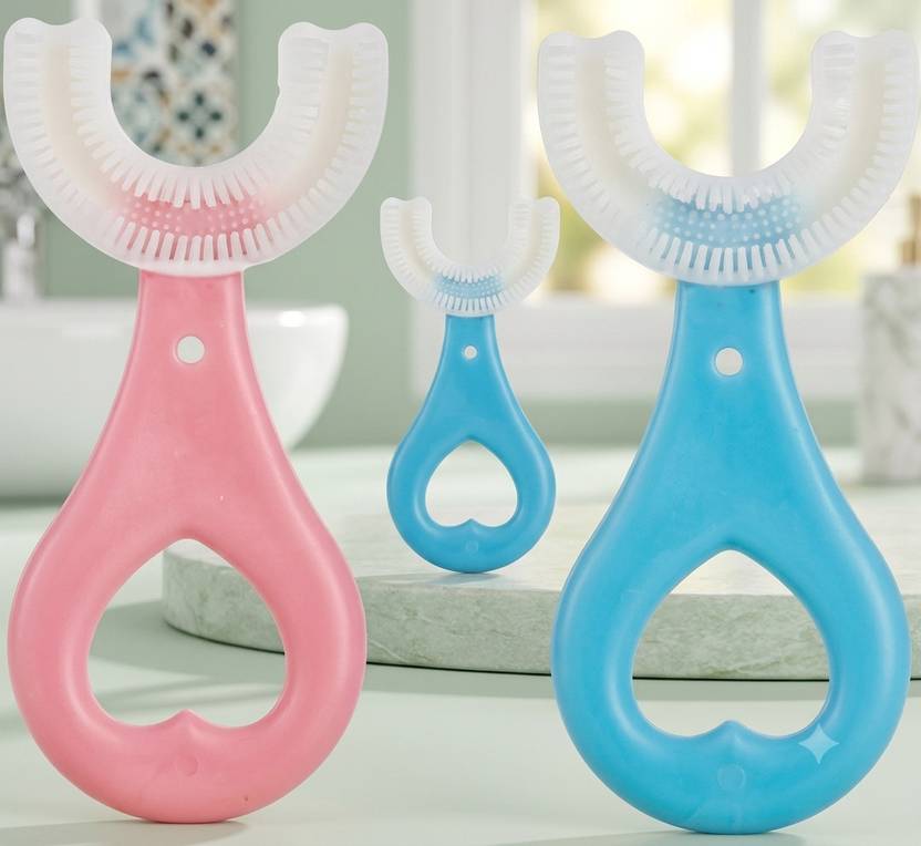 rdh U-Shaped Soft Silicone Toothbrush for Kids Age 2-12 Pack of 3 Ultra Soft Toothbrush