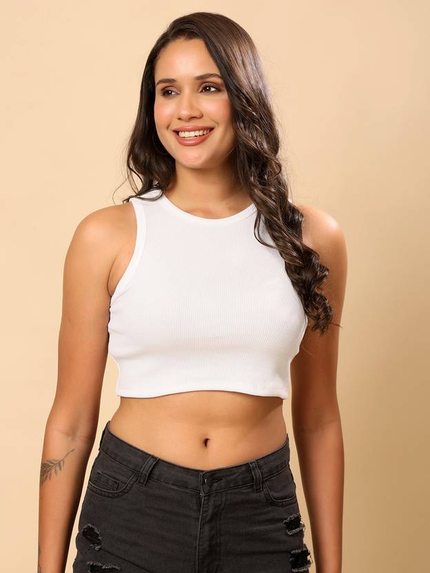 CORSICA Casual Sleeveless Solid Women White Top