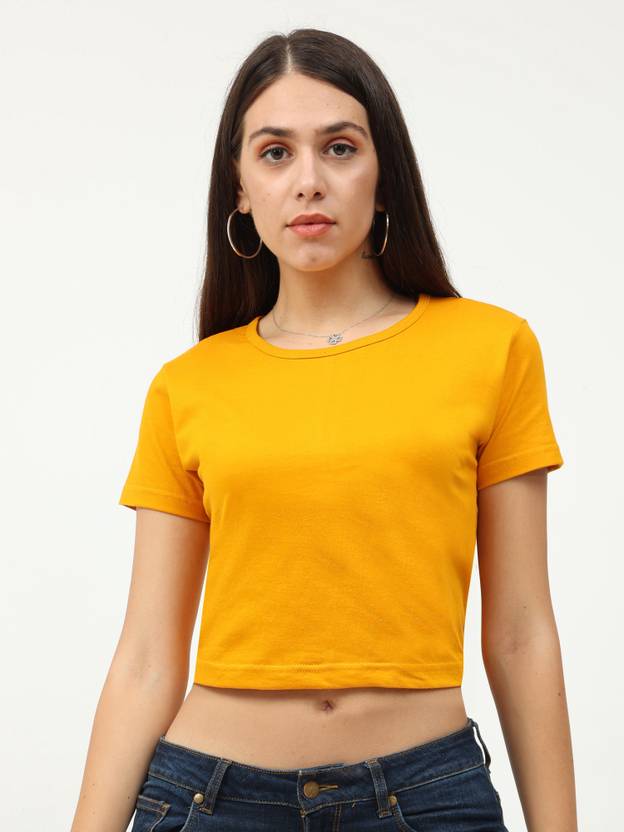 Casual Regular Sleeves Solid Women Yellow Top