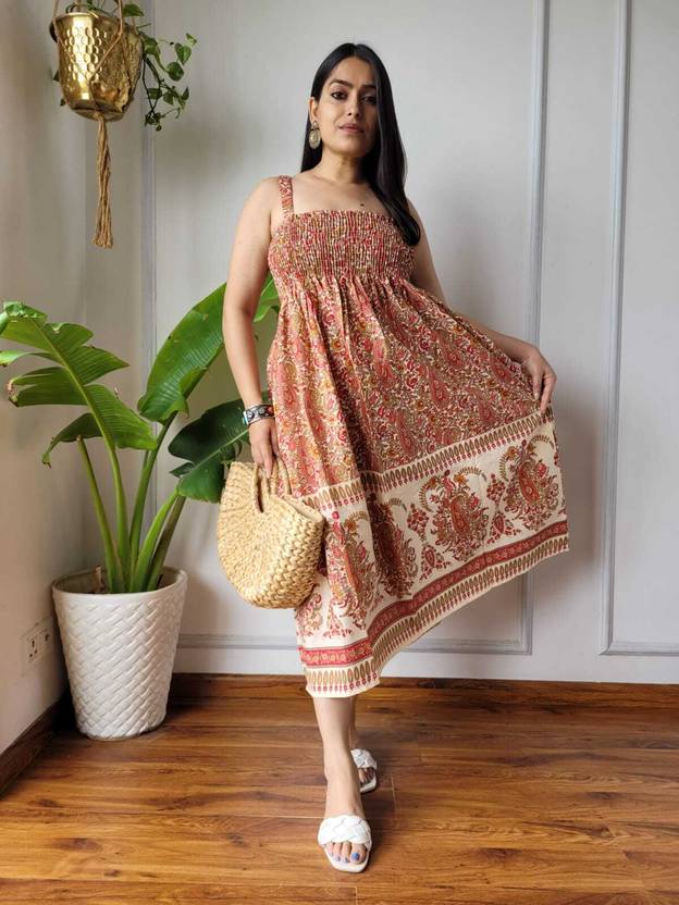 Balajii Fashion Women Fit and Flare Multicolor Above Knee/Mid Thigh Length Dress