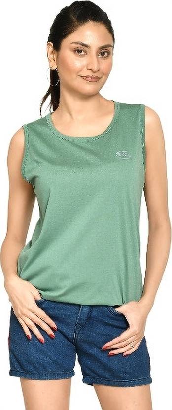 RAPL BHARAT Casual Sleeveless Solid Women Dark Green Top