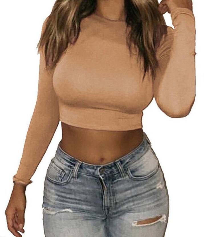 BoStreet Casual Solid Women Beige Top