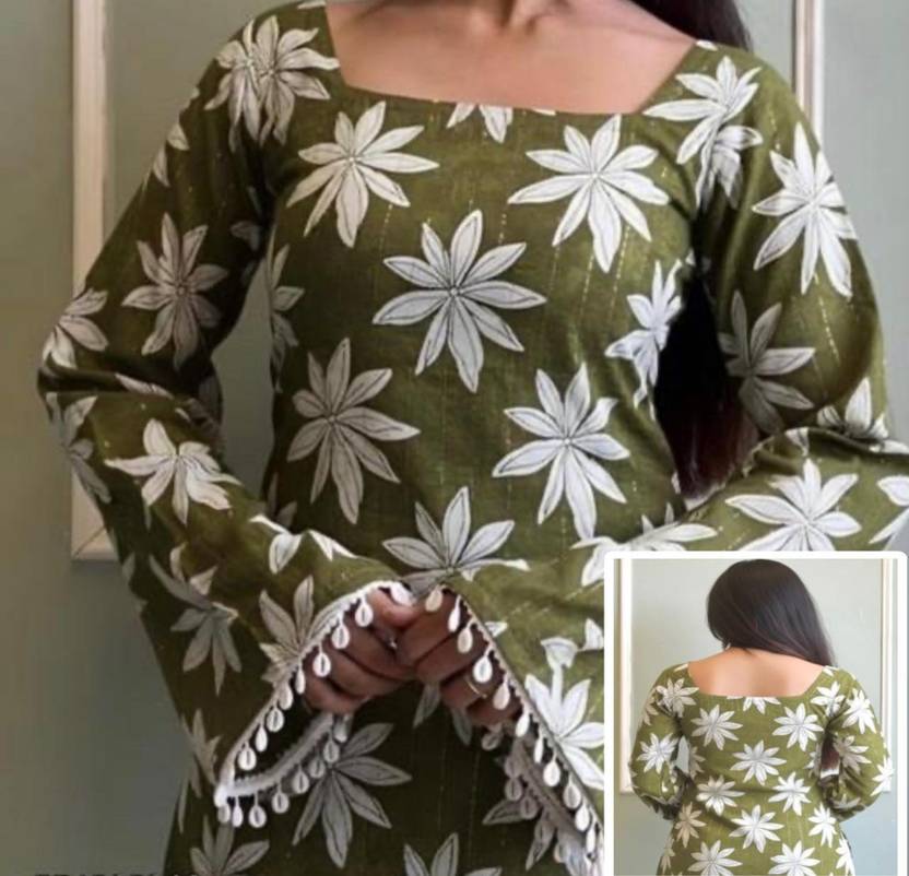 Andheriyas Collection Casual Bell Sleeves Floral Print Women Green Top