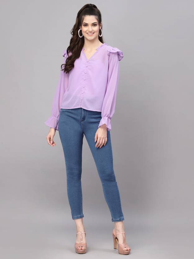 AAYU Casual Solid Women Purple Top