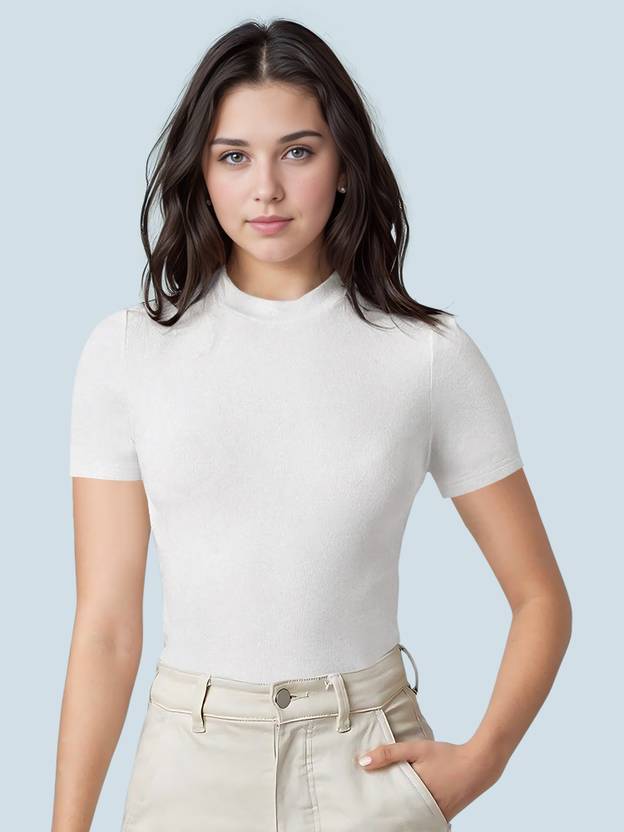 NAVYANKAA Casual Regular Sleeves Solid Women White Top