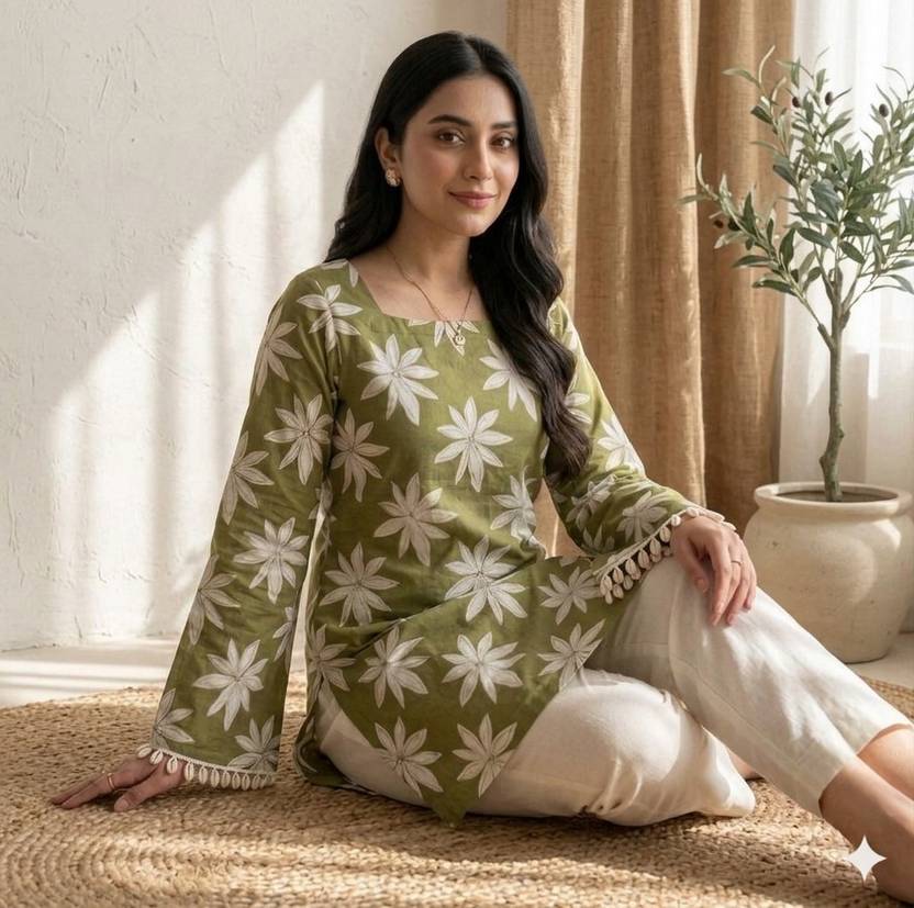 Andheriyas Collection Casual Regular Sleeves Floral Print Women Green Top