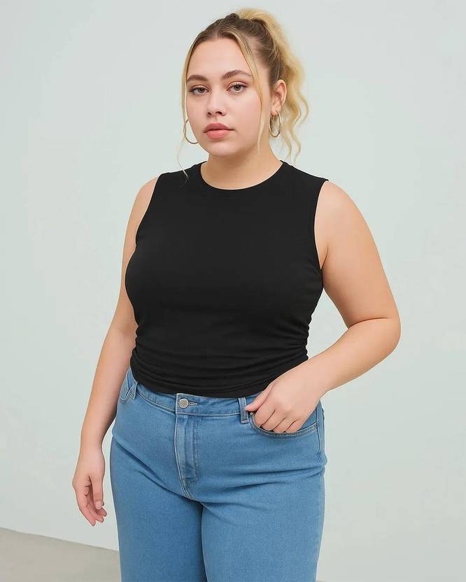 Curvy CLOSET Casual Raglan Sleeves Solid Women Black Top