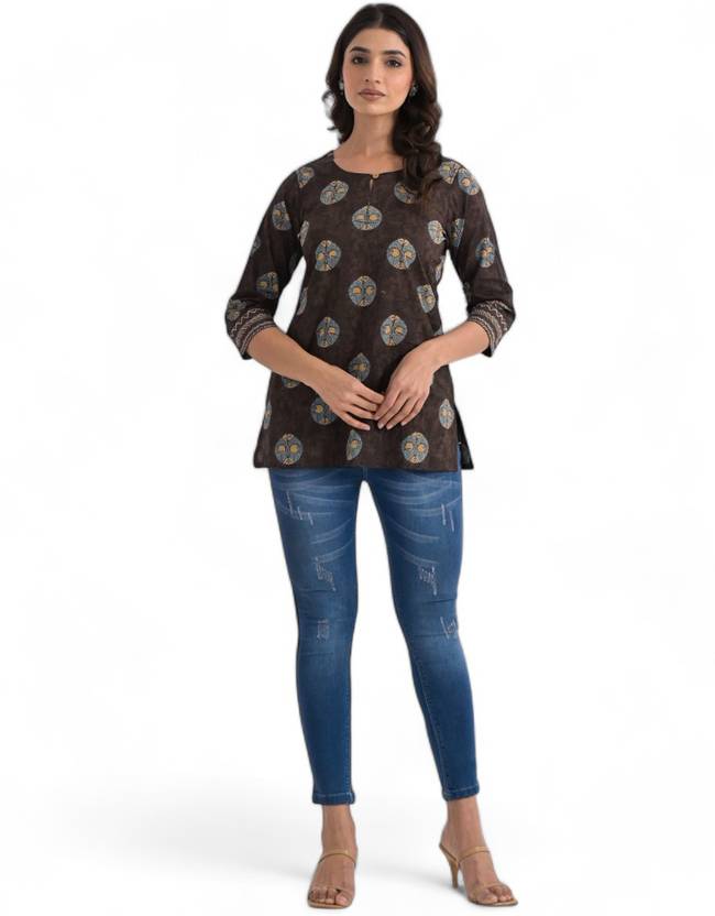 Aravalii Printed Cotton Blend Straight Kurta for Women