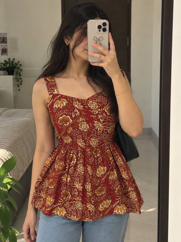 ABHIETHNICS Party Floral Print Women Red Top