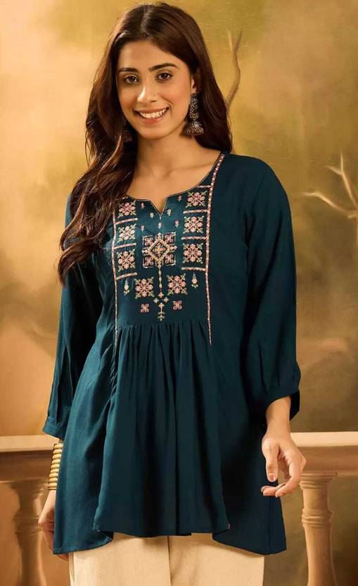 BABLIFASHION Embroidered Viscose Rayon Flared Kurta for Women