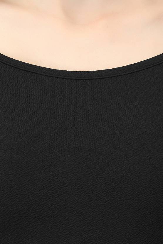 Casual Puff Sleeves Solid Women Black Top