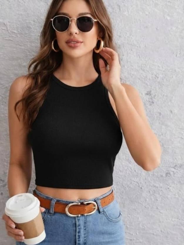 METRONAUT Casual Sleeveless Self Design Women Black Top