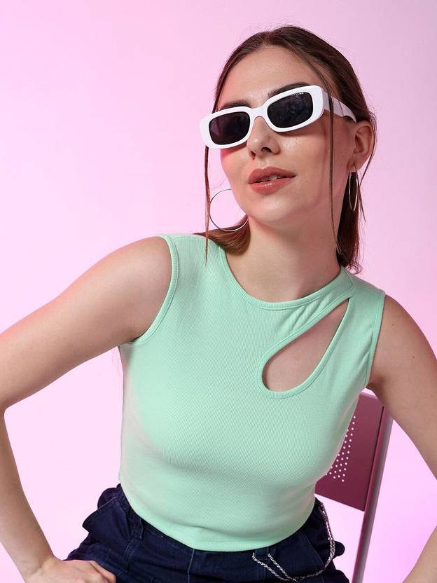 Freehand by The Indian Garage Co. Casual Solid Women Light Green Top