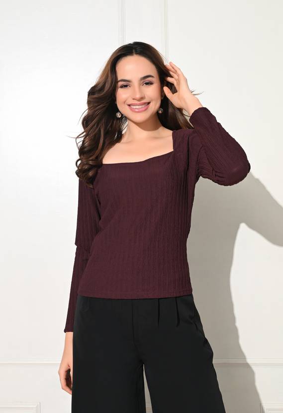 Moshe Casual Regular Sleeves Solid Women Purple Top